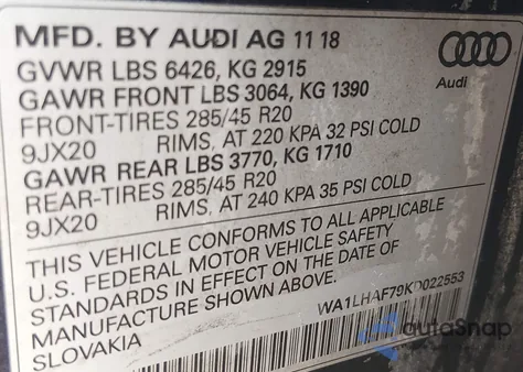 2019 Audi Q7 45 Premium/45 Se Premium from USA, damaged, VIN WA1LHAF79KD022553